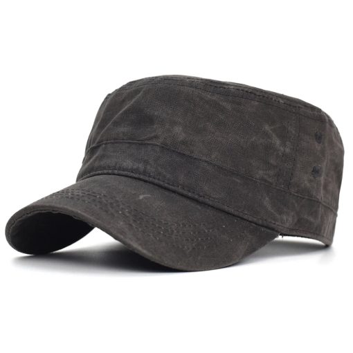 Riolio Waxed Canvas Cotton Military Caps Men Waterproof Cadet Army Cap Unique Design Vintage Flat Top Hat - Image 6