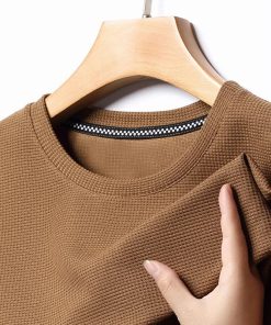 Riolio New Summer Waffle Round Neck Short Sleeved T-shirt for Men's Short Sleeved Top