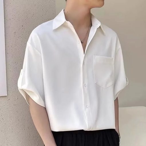 Riolio Trendy Korean Style Men's Short Sleeve Shirt Casual Lightweight Ice Silk Top High-end Feel For Summer Cool Comfort - Image 3