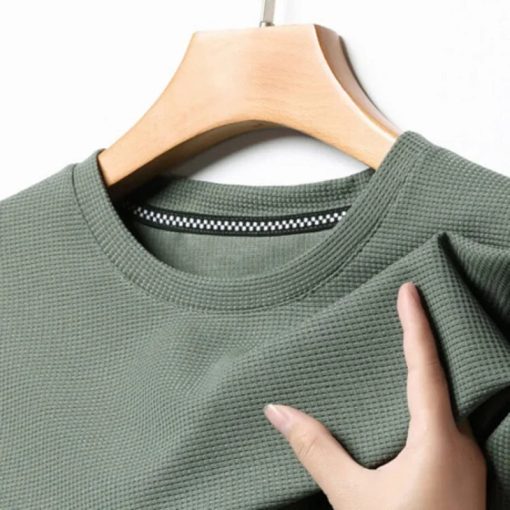 Riolio New Summer Waffle Round Neck Short Sleeved T-shirt for Men's Short Sleeved Top - Image 2