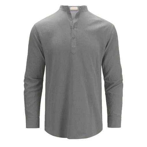Riolio Men's Cotton Linen Long Sleeve Polo Shirt Lightweight Henley Neck Hawaiian Beach Style Solid Color Tops Vacation T-shirt - Image 9